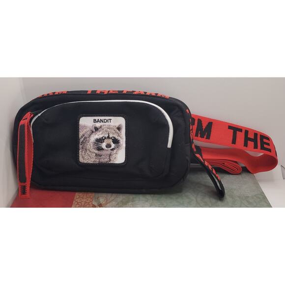 Goorin Bros. Sneaky Packer Bag Featuring Bandit Raccoon Patch Black Red 9 X 4 In
